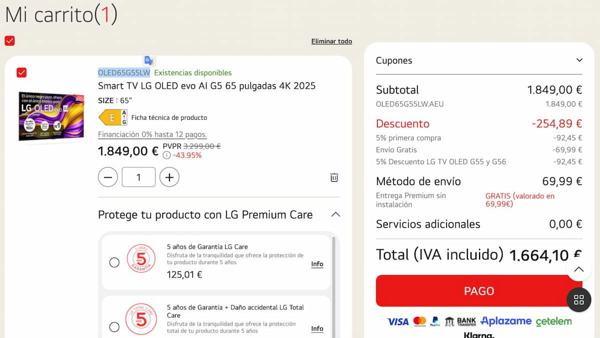 El televisor LG OLED G5 de 65 pulgadas cae a precios de Black Friday: no pierdas la oportunidad