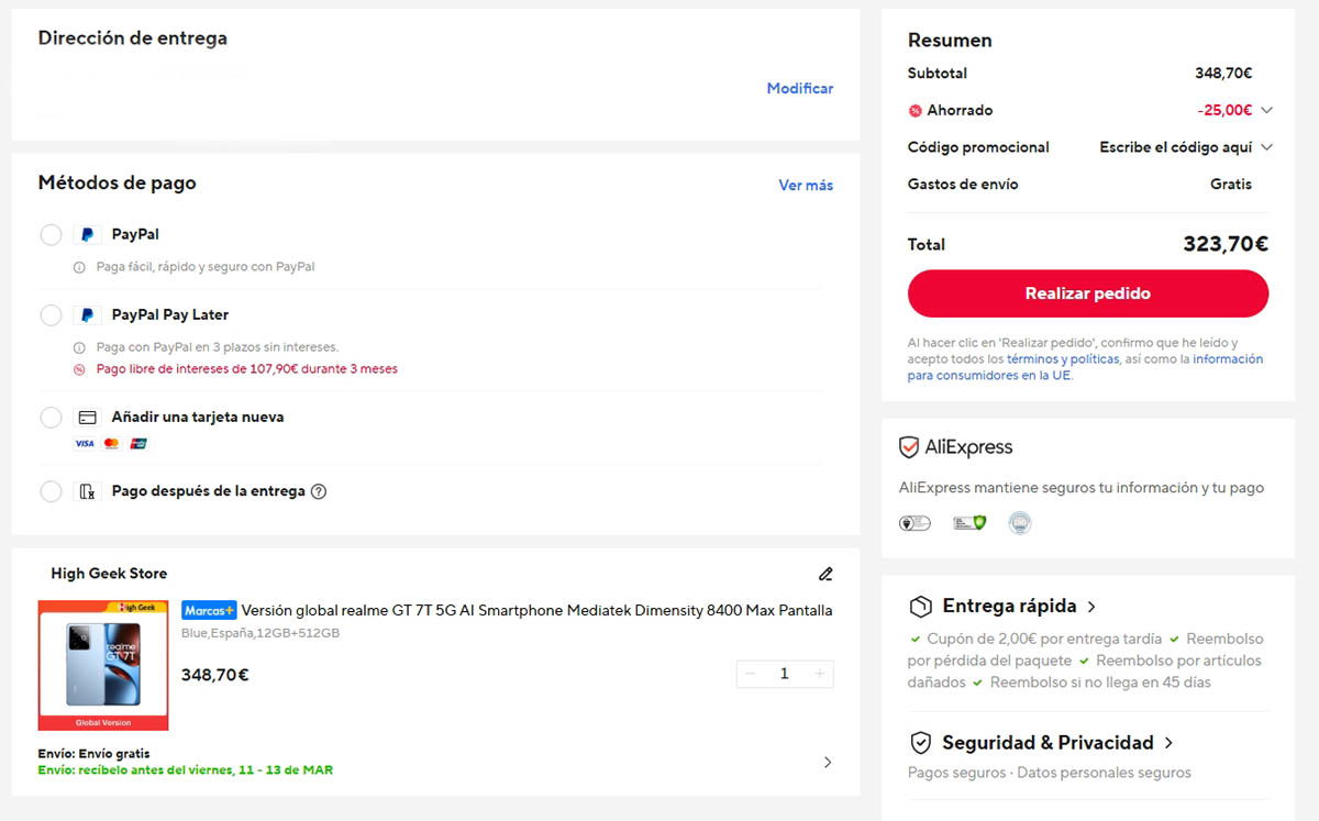 Oferta por el realme GT 7T