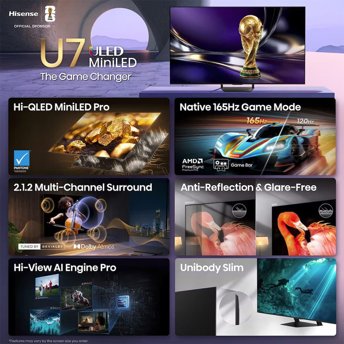 Hisense U7SG: el nuevo televisor MiniLED con hasta 116 pulgadas, 330 Hz para gaming y 3.000 nits de brillo