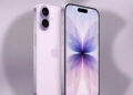 Teléfono iPhone 17 con el logo de Apple detrás