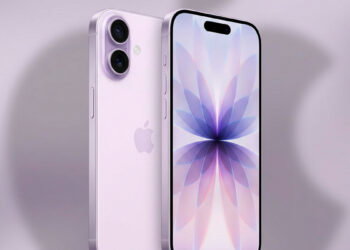 Teléfono iPhone 17 con el logo de Apple detrás