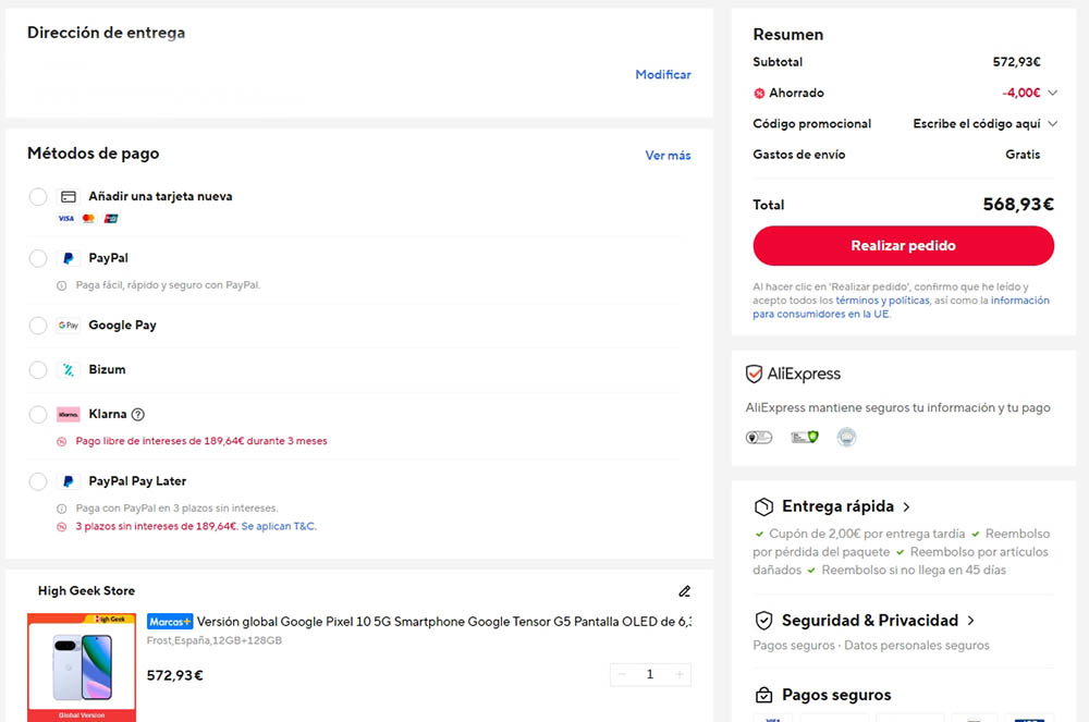 Pixel 10 oferta en la tienda AliExpress