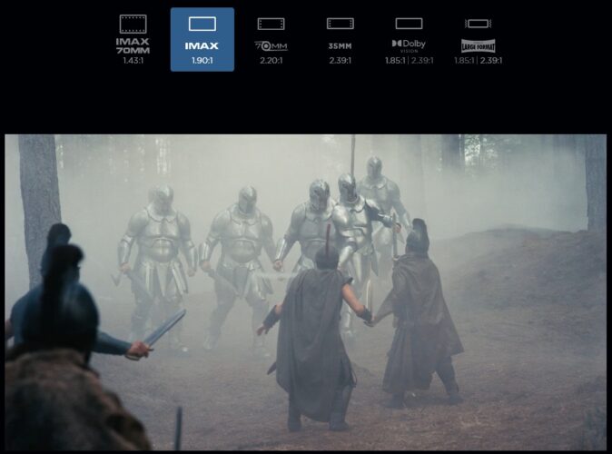 Simulación de encuadre en formato IMAX Digital 1.90:1 para La Odisea