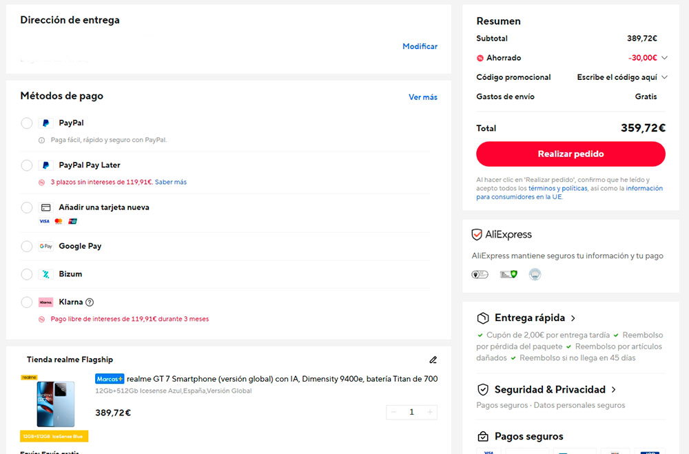 Oferta realme 7 GT en AliExpress