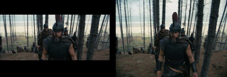 Comparativa de pérdida de imagen entre formato IMAX y Scope panorámico en La Odisea