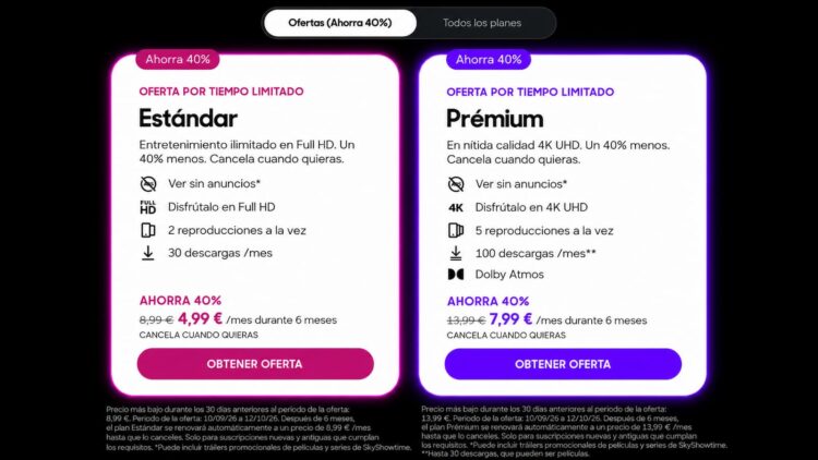 SkyShowtime tira el precio de su plan Premium: 4K y Dolby Atmos por solo 7,99 euros al mes