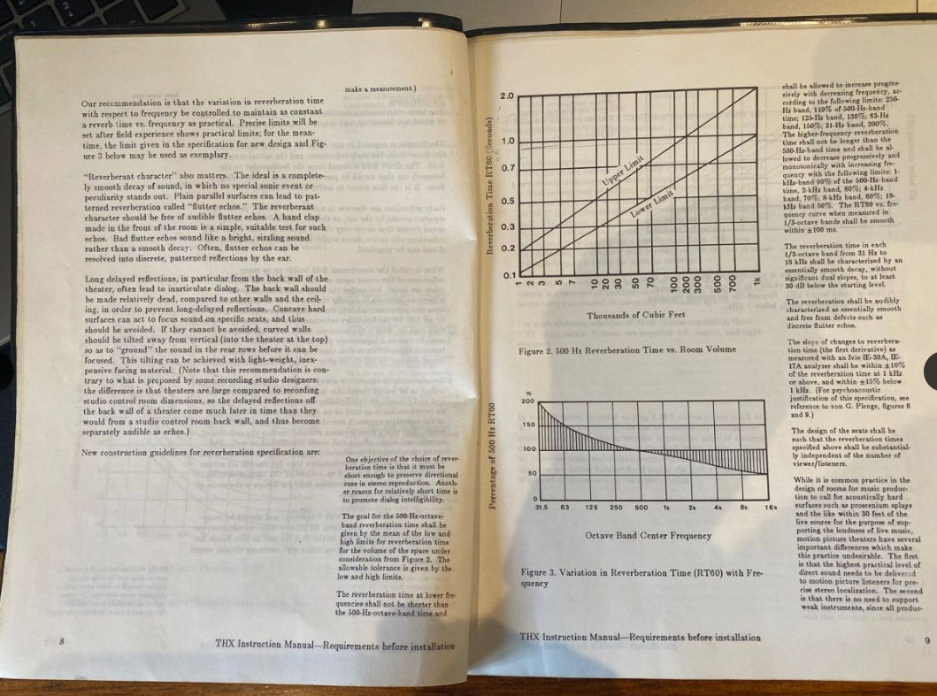 Portada del manual de instalación y diseño técnico para salas de cine de THX publicado en 1983