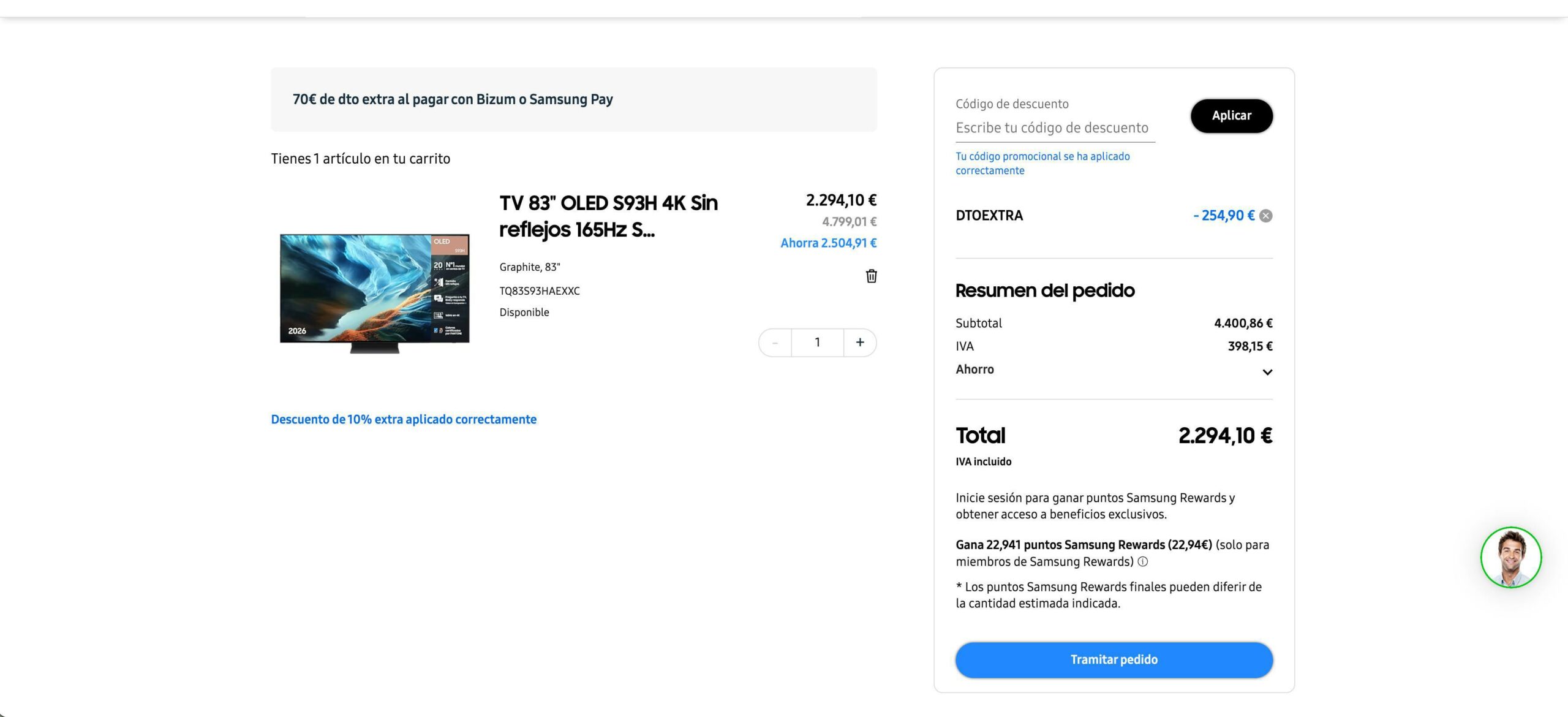 La gigantesca Samsung OLED S93H de 83", por 1724 euros en una oferta colosal para arrancar el Black Friday